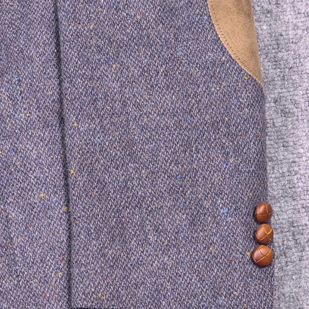 Stafford Blazer Mens 48R Grey‎ Lambswool Donegal Flecked Tweed Elbow Patches USA